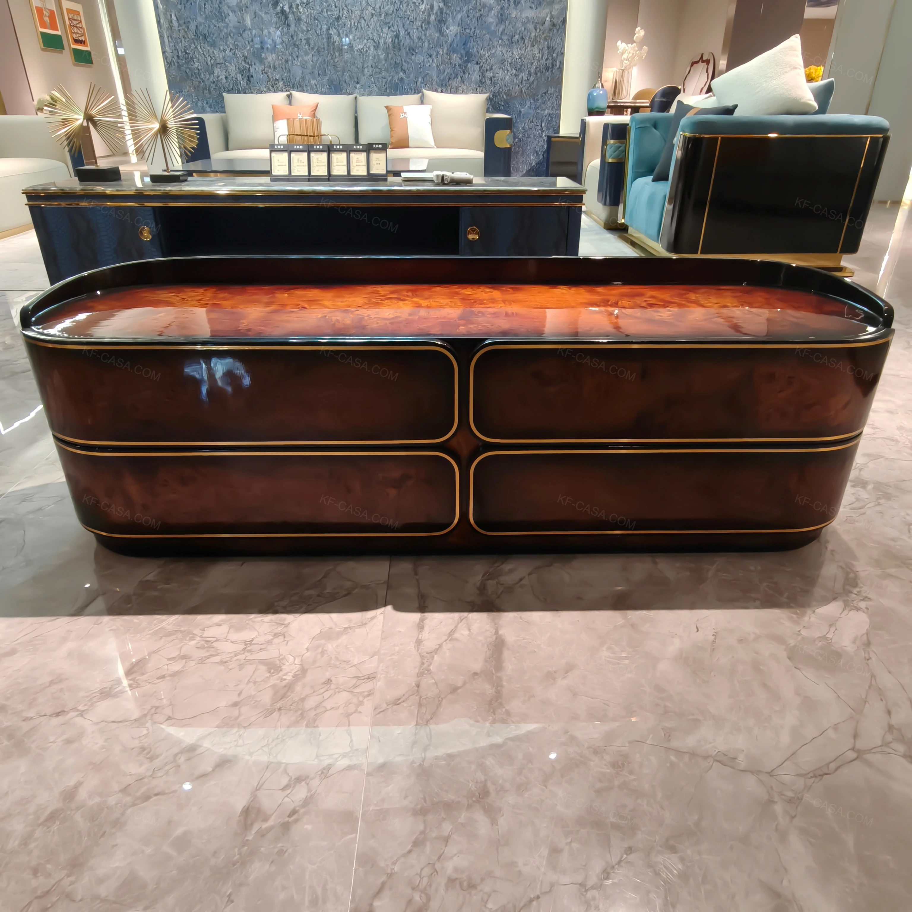 Natural Wood Grain Veneer Two-Drawer Nightstand with Stainless Steel Details