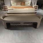 Quilted Leather & Blush Natural Wood Veneer Nightstand with Stainless Steel Accents