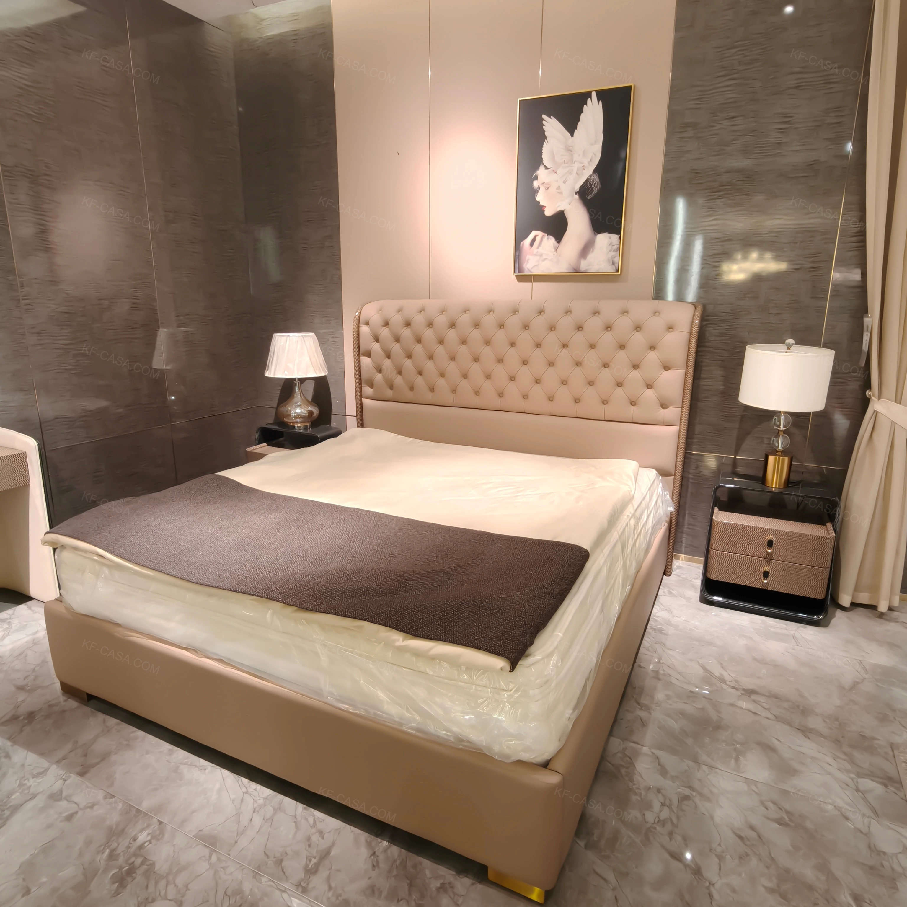 Luxury Bed Room Furniture Modern For Leather King Bedroom Home Frame Upholstered Single Side Design Back Beds Luxury Bed