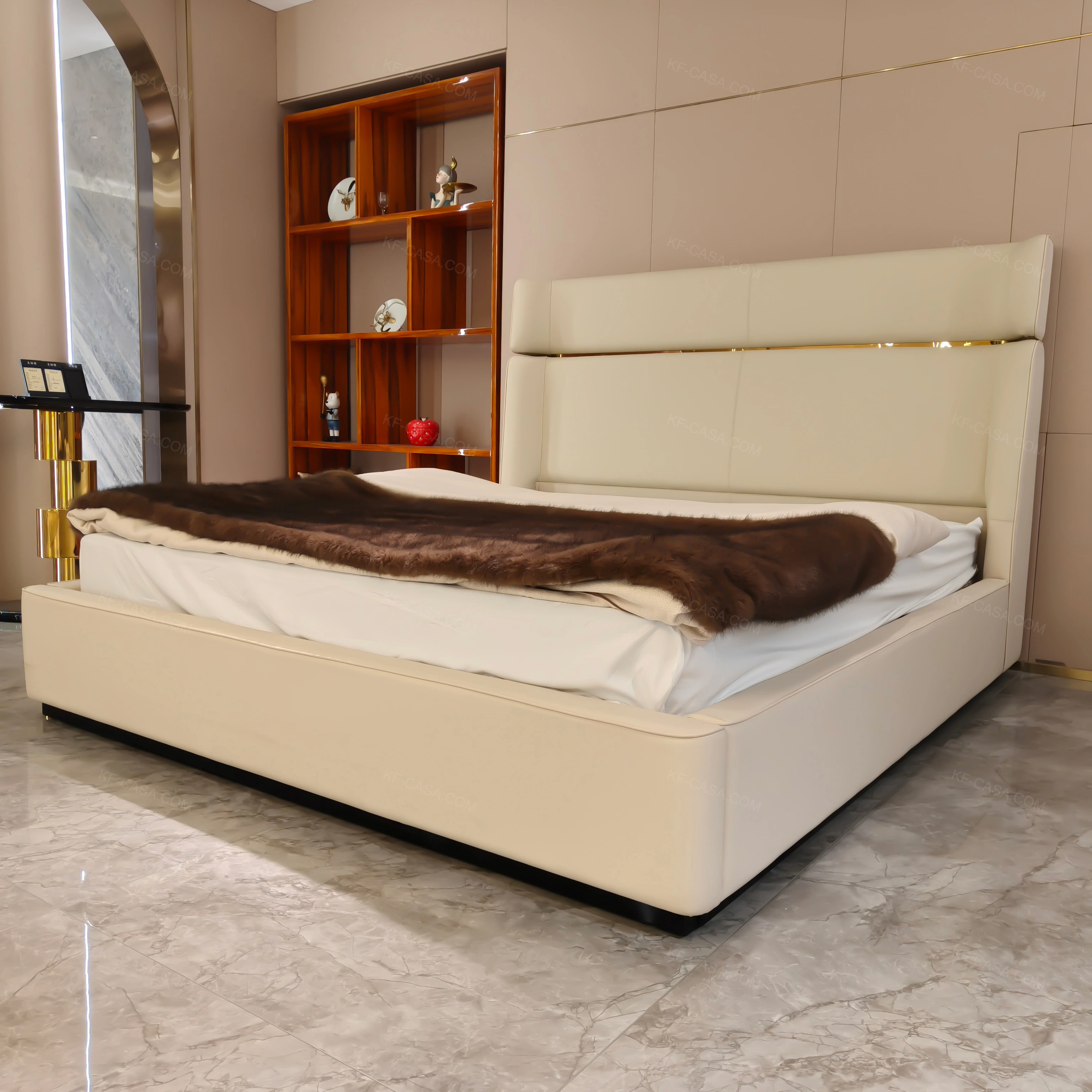 Luxury Bed Room Furniture Modern For Leather King Bedroom Home Frame Upholstered Single Side Design Back Beds Luxury Bed