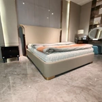 Natural Wood Grain Veneer Two-Drawer Nightstand with Stainless Steel Details