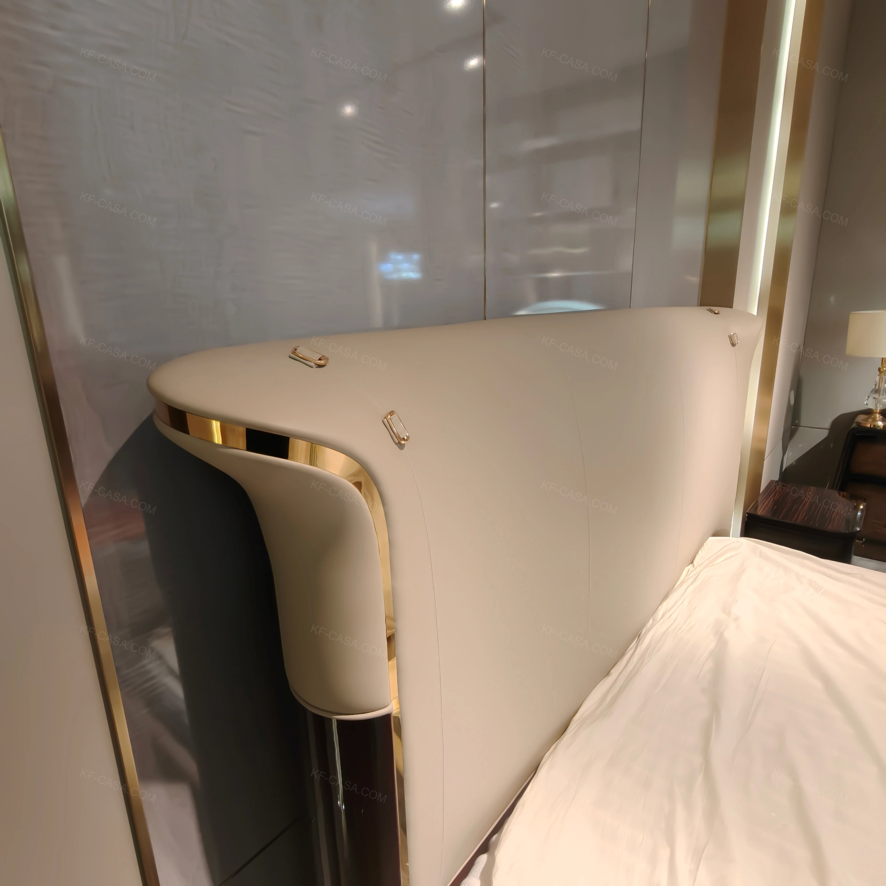 Natural Wood Grain Veneer Two-Drawer Nightstand with Stainless Steel Details