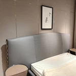 Luxury Natural Wood Veneer Nightstand | Woven Panel + Stainless Steel Accents + Leather Strap Design