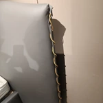 Luxury Natural Wood Veneer Nightstand | Woven Panel + Stainless Steel Accents + Leather Strap Design