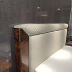 Burl Natural Wood Veneer Nightstand with Polished Stainless Steel Handle & Open Shelf